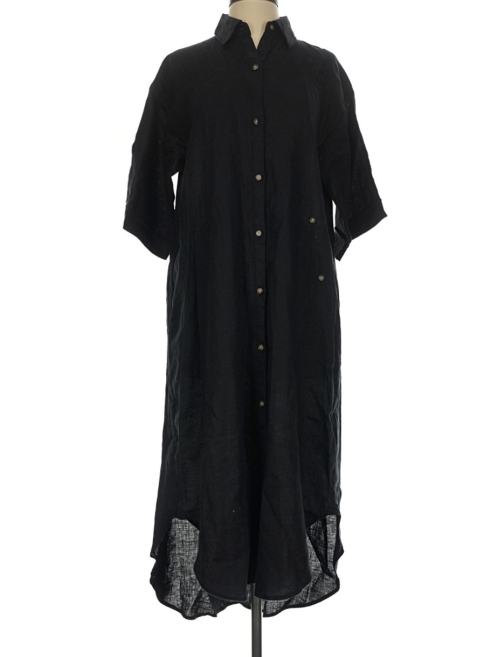 Banana Republic Black Linen Long Sleeve Popover Dress Size Small